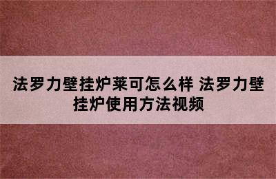 法罗力壁挂炉莱可怎么样 法罗力壁挂炉使用方法视频